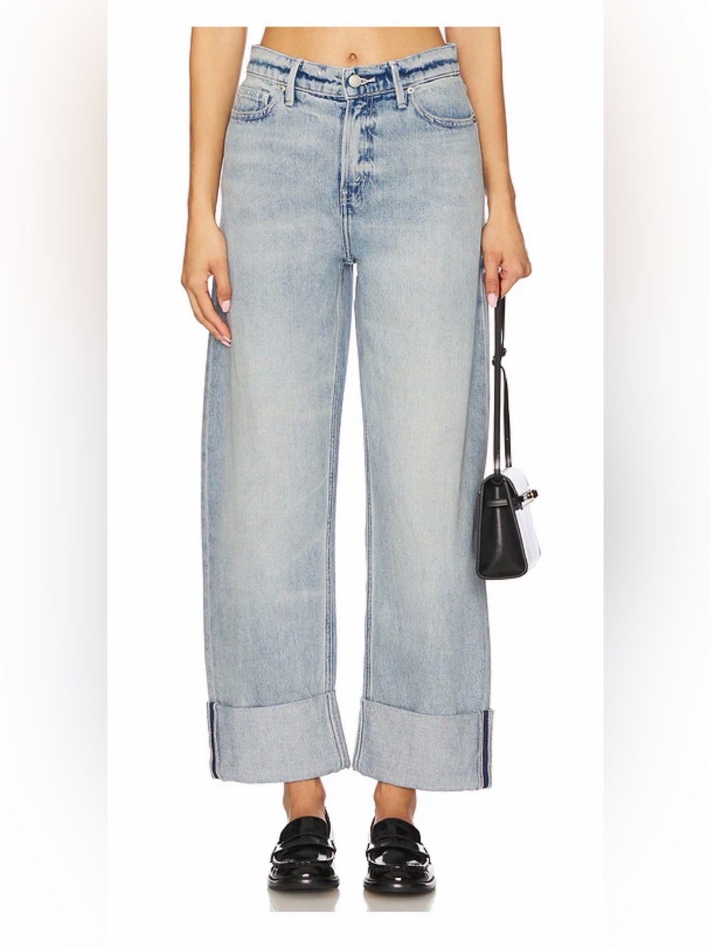 Veronica Beard Faded Light-Blue Cuffed Wide Leg Jeans